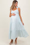 Blue Floral Striped Smocked Shoulder Tie Maternity Maxi Dress