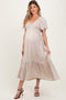 Cream Smocked Flutter Sleeve Midi Dress
