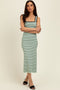 Mint Striped Knit Square Neck Midi Dress