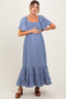 Blue Smocked Cotton Flutter Sleeve Maternity Maxi Dress