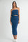 Navy Strapless Ribbed Knit Peplum Top Midi Skirt Set