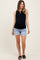 Light Blue Fringe Hem Maternity Jean Shorts