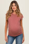 Rust Side Ruched Maternity Short Sleeve Top