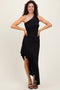 Black One Shoulder Asymmetrical Ruffle Dress