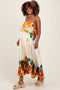 Orange Abstrast Print Strapless Flounce Maternity Maxi Dress