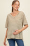 Olive Striped Oversized V-Neck Front Pocket Maternity T-Shirt