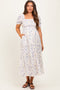 Blue Floral Printed Puff Sleeve Maternity Midi Dress