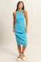 Blue Round Neck Bodycon Ribbed Knit Midi Dress