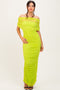 Lime Ruched Mesh Foldover Off Shoulder Maxi Dress