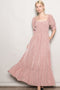 Mauve Floral Lace Trim Smocked Maxi Dress