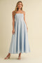 Light Blue Linen A-Line Flared Midi Dress