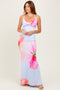Light Blue Floral Draped Halter Maxi Dress