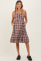 Brown Plaid Square Neck Maternity Dress