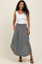 Charcoal Smocked Waist Rounded Hem Midi Skirt