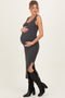 Charcoal Cable Knit Sleeveless Maternity Midi Dress