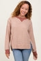 Mocha Oversized Contrast Trim Thermal Pullover