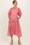 Mauve Embroidered Floral Puff Sleeve Maternity Midi Dress
