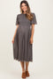 Black Plaid Smocked Mesh Maternity Midi Dress
