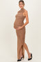 Mocha Mesh Ruched One Sleeve Maternity Maxi Dress