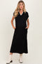 Black Collared Stitch Detail Short Sleeve Maternity Midi Dress