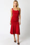 Red Ruched Sleeveless Drop Waist Midi Dress
