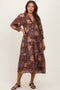Brown Floral Front Tie Tiered Maternity Midi Dress