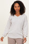 Cream/Taupe Long Puff Sleeve V-Neck Striped Top