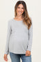 Heather Grey French Terry Long Sleeve Scoop Neck Maternity Top
