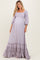 Lavender Solid 3/4 Sleeve Smocked Top Tiered Maternity Maxi Dress