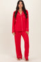 Red Button Down Top Wide Leg Pant Pajama Set