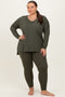 Olive Brushed Knit Oversized Top and Legging Plus Set