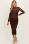 Brown Lace Overlay Fitted Maternity Midi Dress