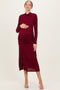 Burgundy Sequin Long Sleeve Mock Neck Maternity Maxi Dress