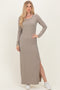 Taupe Ribbed Long Sleeve Side Slit Maxi Dress