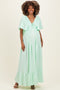 Sage Woven Textured Flutter Sleeve V-Neck Tiered Maternity Maxi Dress