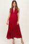 Red Polka Dot Halter Tie Open Back Maternity Maxi Dress