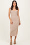Light Taupe Cutout Fitted Midi Dress