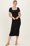 Black Ribbed Fitted Midi Dress