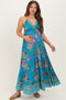 Turquoise Floral Deep V-Neck Tiered Maternity Maxi Dress