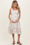 Ivory Floral Shoulder Tie Tiered Maternity Midi Dress