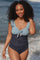 Blue Two Tone Ribbed Front Tie Cutout Ruched Swimsuit