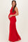 Red Ruched Mesh One Shoulder Maternity Maxi Dress