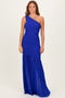 Royal Blue Ruched Mesh One Shoulder Maxi Dress
