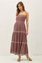 Brown Embroidered Tiered Maxi Dress