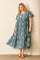 Dusty Blue Floral Print Ruffle Hem Plus Midi Dress