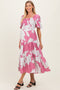 Pink Floral Cutout Tie Back Maternity Midi Dress