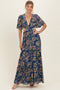 Navy Floral Deep V-Neck Cutout Maxi Dress