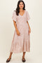 Mauve Flutter Sleeve Floral Print Smocked Chest Ruffled Hem Dress