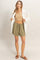 Olive Drawstring Pleated Shorts