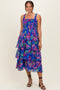 Royal Blue Floral Smocked Tiered Maternity Midi Dress